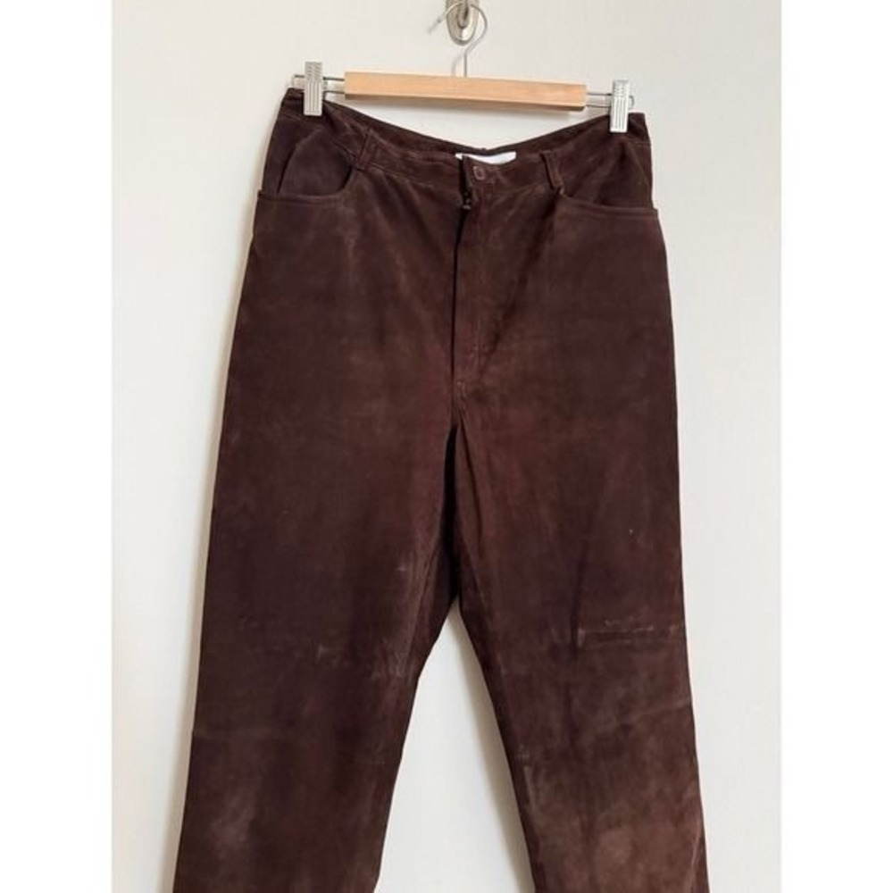 Saks Fifth Avenue Real Clothes 100% Genuine Leather Brown Pants Size 12 - Picture 8 of 13